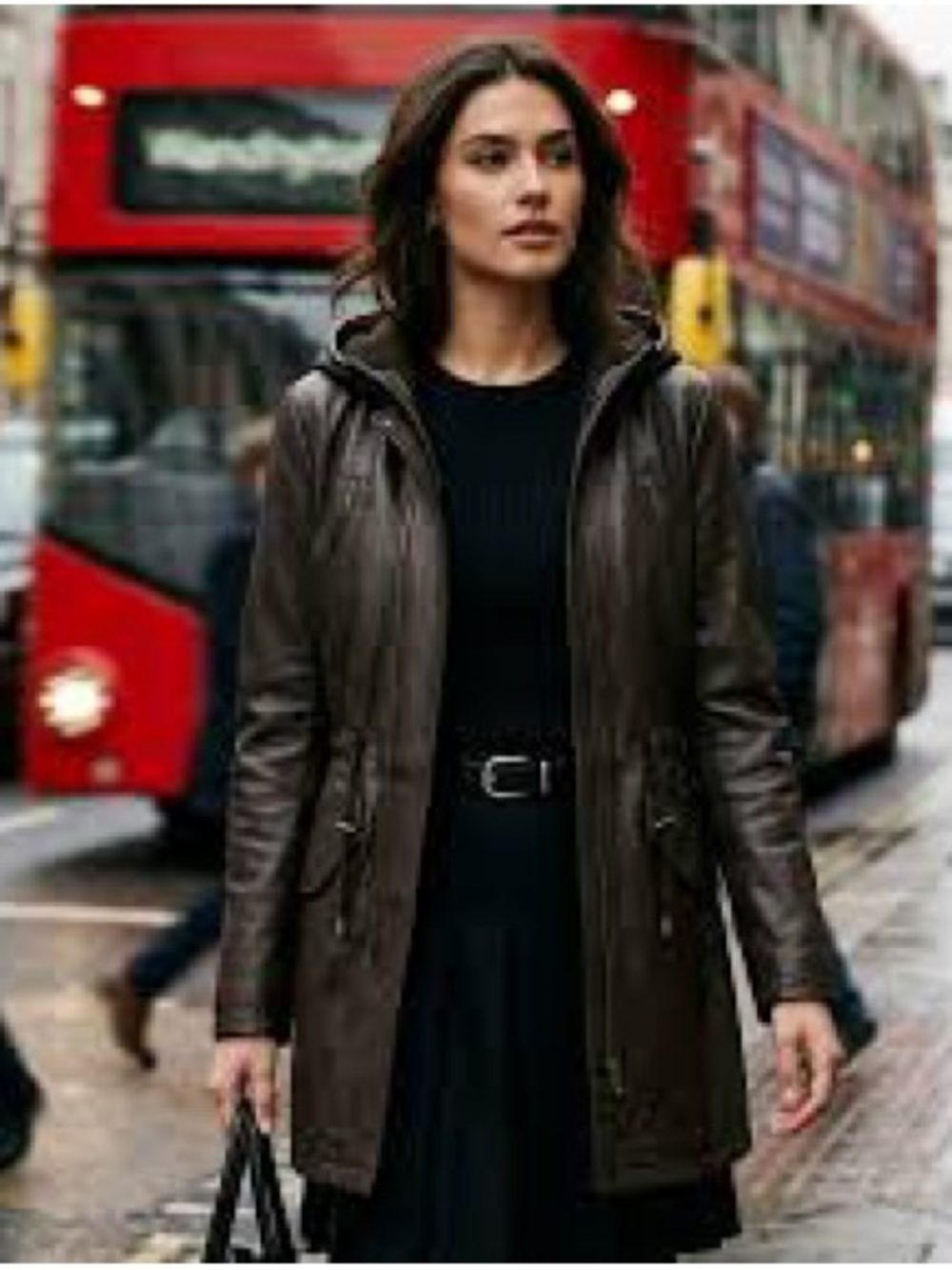 Classic Brown Medium Knee Length Leather Coat
